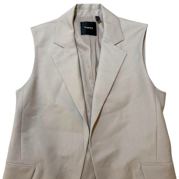Theory Sedeia Continuous Wool Blend Vest Open Front Notch Lapel Beige - Size 6 - Picture 6 of 8